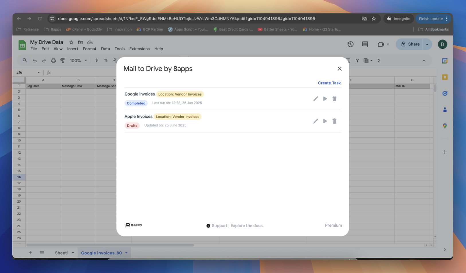Screenshot showing Edit, Delete, Run icons